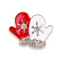 Squisita spilla a guanto di Natale rossa e bianca con fiocco di neve in strass e metallo - Muffola di Natale (XZ4583)