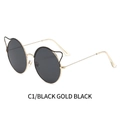 Gafas de sol de oreja de gato con montura de metal oro negro y lentes gris oscuro - Montura Negro Oro Lentes Negro Gris