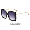 Square fashion sunglasses with black frame and gradient gray lenses with gold metal temples - Black Frame Gradient Gray Lens