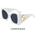 Chic square sunglasses featuring white geometric frames and dark gray lenses - White Frame Dark Grey Lens