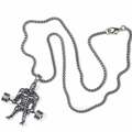 Silberne Hantel Fitness Kette mit Muskelmann Anhänger auf runder Boxkette für Herren - Antik-Silber