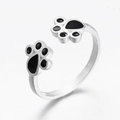 Minimalistischer S925 versilberter offener Ring mit schwarzen Pfotenabdrücken - Einstellbar Offen / Stil 5-Silber Matt Schwarze Pfotenabdrücke