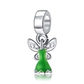 Silver fairy pendant charm with green enamel dress for girls cartoon bracelets - Green