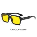 Vintage square black frame sunglasses with vibrant yellow lenses and gold studs - Black Frame Yellow Lens