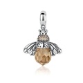 Elegante ciondolo ape in argento s925 con corona e grande cristallo color ambra - Argento