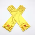 Gants de princesse jaunes en satin pour filles avec nœud et détail de pierre rouge - Jaune