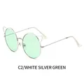 Gafas de sol redondas orejas de gato con montura metálica plateada y lentes verdes C2 - Marco Plata Blanco Lente Verde