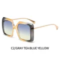 Square oversized sunglasses with gray tea frame and blue-yellow gradient lenses - Gray Tea Frame Blue Yellow Lens