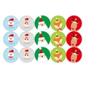 Christmas round sticker set with 15 pieces featuring Santa Claus and snowman patterns - Christmas Cartoon