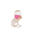 Spilla in smalto cartoon con una mano che tiene un bicchiere di vino con liquido rosa e oro - Mano Che Tiene un Bicchiere di Vino