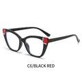 Cat-eye anti-blue light glasses with black TR frames and red white stripe accents - Black Red (C6)
