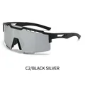 Sport cycling sunglasses with black frame and silver mirrored lens for outdoor racing - Black Frame Silver Mirrored Lens