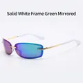 Y2K futuristische randloze zonnebril met groene spiegelglazen en witte brilpootjes - Wit Frame Groene Kwiklenzen