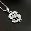 Silver stainless steel box chain necklace with iced out dollar sign pendant for men - Pendant Only / Silver