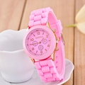 Geneva women's quartz watch featuring pink silicone strap and rose gold alloy case - Pink
