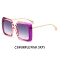 Square purple pink gradient sunglasses with gold metal temples and gray lenses - Purple Pink Frame Gradient Gray Lens