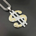 Hip-hop silver Cuban chain with large dollar sign pendant featuring gold accents and crystals - Pendant Only (No Chain) / Silver