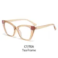 Cat eye blue light glasses with a tea-colored frame and red decorative accents - Tea Frame (C7)