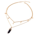 Double-layer gold necklace featuring star moon charms and a blue hexagonal prism pendant - Blue Goldstone