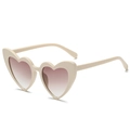 Cremefarbene Herz-Sonnenbrille mit rosa-lila Verlaufsgläsern für einen modischen Look - Off-White Rahmen Verlauf Tee Gläser