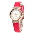 Women's quartz watch with rose gold case, diamond accents and vibrant fuchsia leather strap - Rose Red