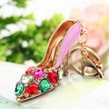 Sparkly rhinestone high heel keychain in gold and pink enamel with crystal gemstones - Pink Crystal Shoe