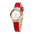 Montre à quartz élégante pour femme avec bracelet en cuir rouge et cadran serti de diamants - Rouge