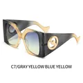 Square oversized sunglasses in gray yellow frame with blue yellow gradient lenses - Grey Yellow Frame Blue Yellow Lenses