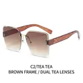 Lunettes de soleil carrées sans monture avec verres dégradés thé et branches losanges - Thé Dégradé