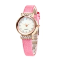 Fashionable rose gold quartz watch for women with pink leather strap and rhinestone dial - Pink