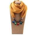 Close-up of yellow chiffon scarf necklace with colorful vintage bohemian gemstones - Apricot Yellow