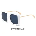 Square fashion sunglasses with white frame and dark gray lenses, model C4 style - White Frame Dark Grey Lens