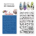Detailweergave van nail art stempelplaat XY-NAIL02 met bloemmotieven en verpakking - Planten en Bloemen (XY-02)