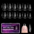 Detailed size chart for 12 sizes of soft gel nail tips in professional packaging - Porcelain White Box Half Frosted 01 (qt0774) / 550 Pieces/Pack