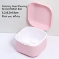 Roze en witte nagelfrees reinigingsbox met uitneembaar filterbakje 8,2x8,2x6,9 cm - Roze & Wit