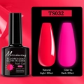 Luminous neon pink nail polish showing glowing effect in the dark vs natural light view - Fluorescent Glow Gel TS032 (Fluorescent Red)