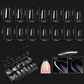 Maattabel voor 14 transparante kunstnagels met bijbehorende handige opbergdoos - Premium Nageltip 01 (Amandel Lang - 600 Stuks)