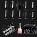 Gedetailleerde maattabel voor transparante coffin nageltips met lengte- en breedtematen - Premium Nageltip 03 (Lange Stiletto - 250 Stuks)