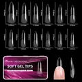 Size chart showing 12 sizes of long pointed clear soft gel nail tips in millimeters - Porcelain White Box Half Frosted 07-Style 2 (qt0774)