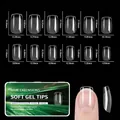 Size chart for 550pcs soft gel nail tips showing 12 sizes with detailed mm measurements - Porcelain White Box Half Frosted 08 (qt0774)