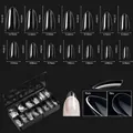 Size chart for 14 sizes of transparent coffin nail tips with precise mm measurements - Premium Nail Tip 05 (Drop Shape - 250 Pcs)