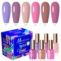 Detail view of Misscheering 6-color 15ml one-step UV/LED gel nail polish set with pink tones - Smoky Pink Violet Series Set (一步胶套装TOS02)