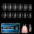 Size chart showing 12 dimensions for clear semi-frosted thin soft gel nail tips extension - Porcelain White Box Half Frosted 09 (qt0774)