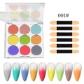 Detailed 9-color solid mirror powder palette with 6 sponge applicators for gradient nails - High Saturation Neon Set (CF01)