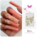 Golden hollow metal butterfly nail jewelry for luxury manicure decoration, model K01 - Gold (K01) / 20 Pieces Pack