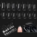 Detailed size chart for clear almond false nails showing 14 sizes and tip thickness - Premium Nail Tip 10 (Long Almond - 500 Pcs)