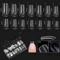 Detailed size chart for 14 sizes of transparent coffin nail tips with clear dimensions - Premium Nail Tip 11 (Long Coffin - 500 Pcs)