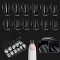 Size chart showing 12 precise dimensions for transparent coffin fake nail tips in mm - Premium Nail Tip 14 (Tapered Square - 500 Pcs)