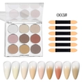 Detaillierte Palette mit neun festen Aurora-Nagelpudern mit Schwämmen und Farbmustern - Nude Erdtöne Set (CF03)