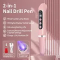 Detail of 2-in-1 portable nail drill with LED display and 8x magnifying glass lens - Pink